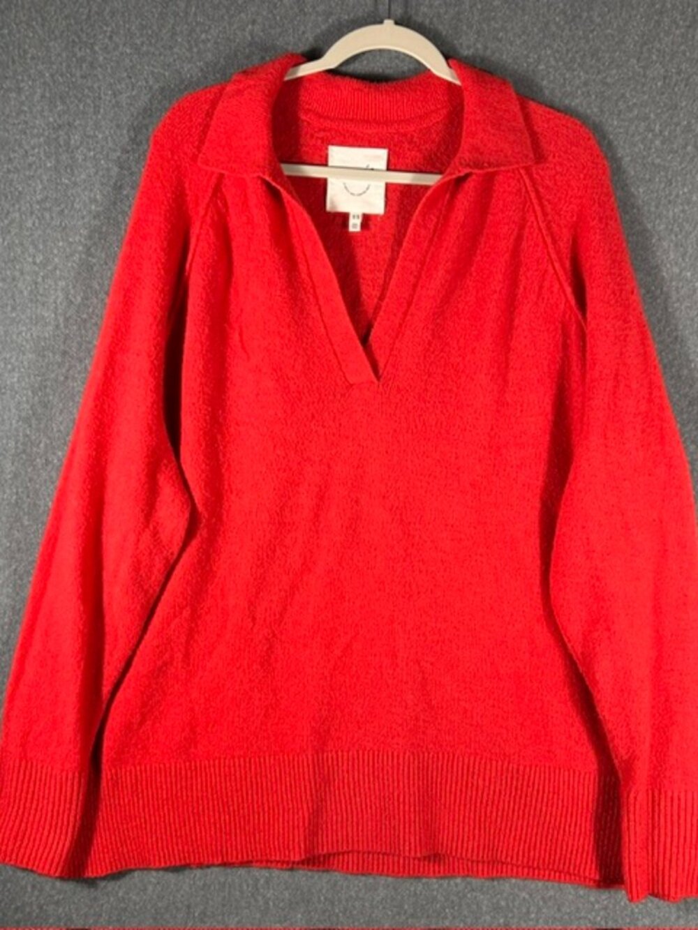 Aerie UnReal Polo Sweater Womens Sz Medium Calypso Red V-Neck Oversized